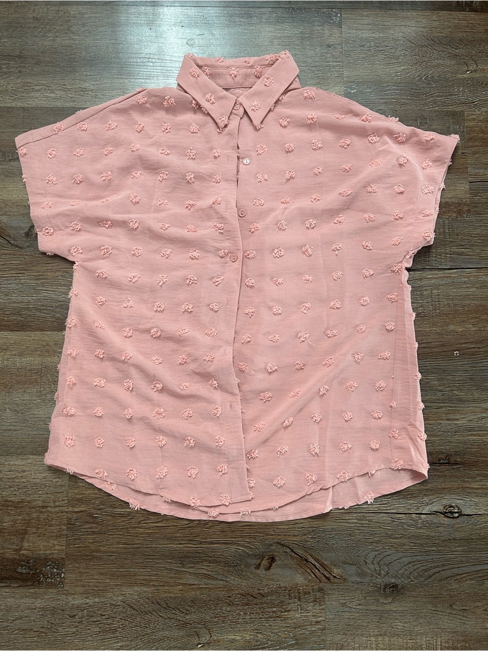 Amazon Women's Blush Pink Textured Short-Sleeve Button-Down Shirt